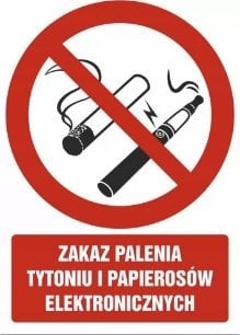 PROCERA Znak TDC, Zakaz palenia tytoniu i papierosów elektronicznych