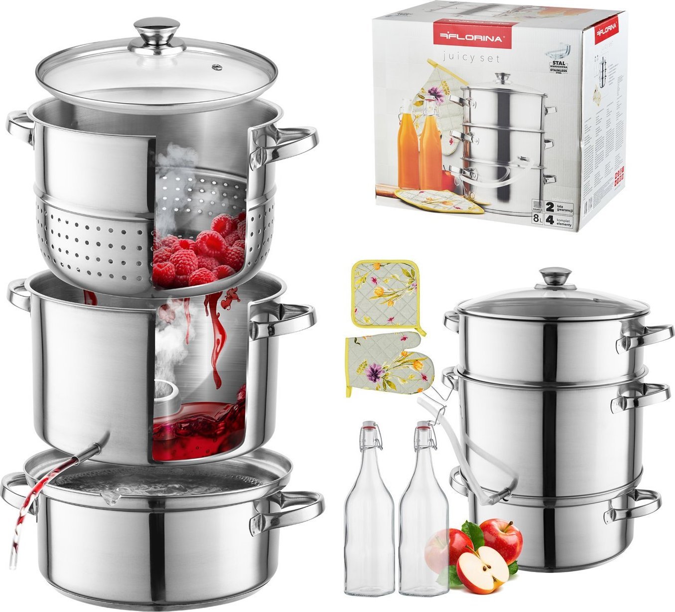 Florina Zestaw Juicy Set sokownik 8 l plus butelki i akcesoria