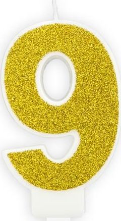 Świeczka urodzinowa, cyferka 9, złota brokatowa, 7 cm. uniwersalny