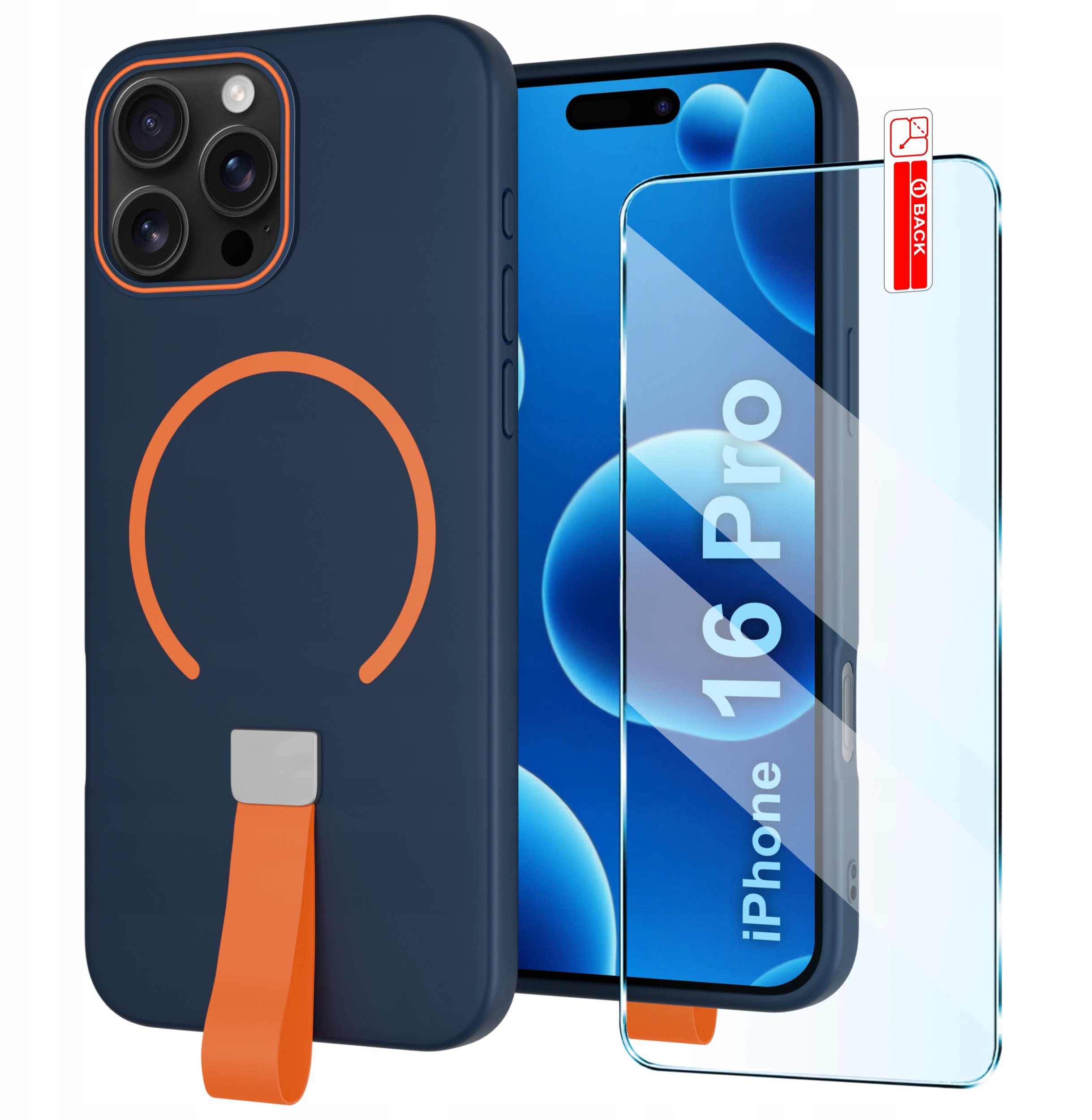 Etui z Paskiem na palec Matowe do iPhone 16 Pro |do MagSafe +Szkło