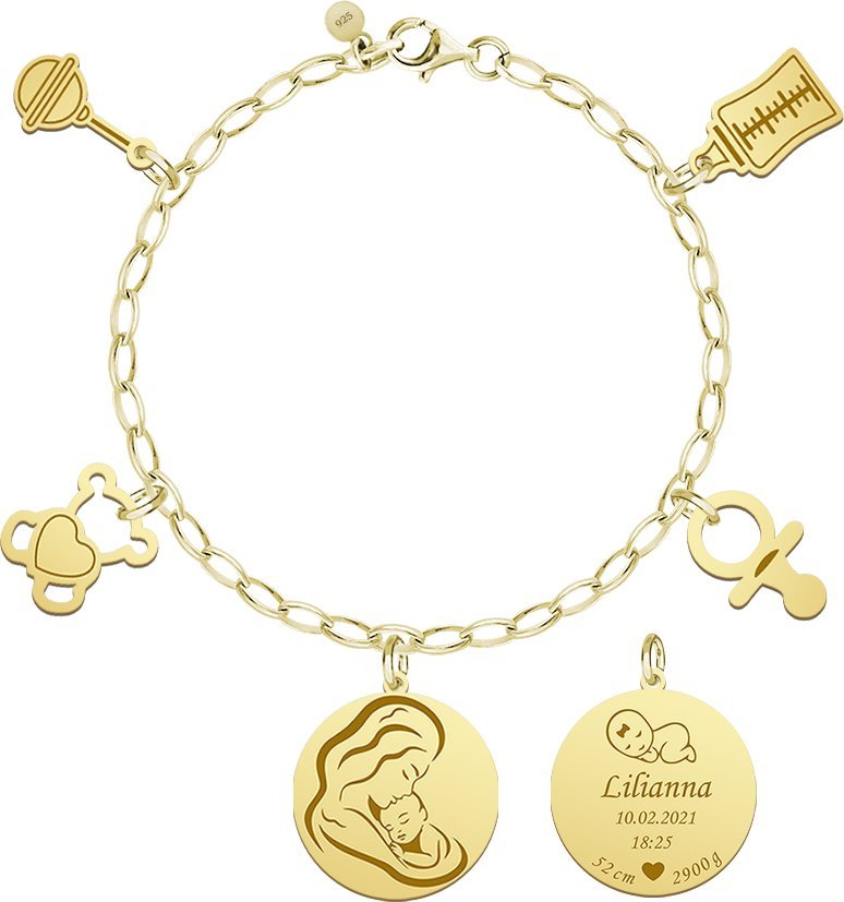 Radziszewska Jewellery Bransoletka Narodziny Dziecka Charmsy srebro pozłacane