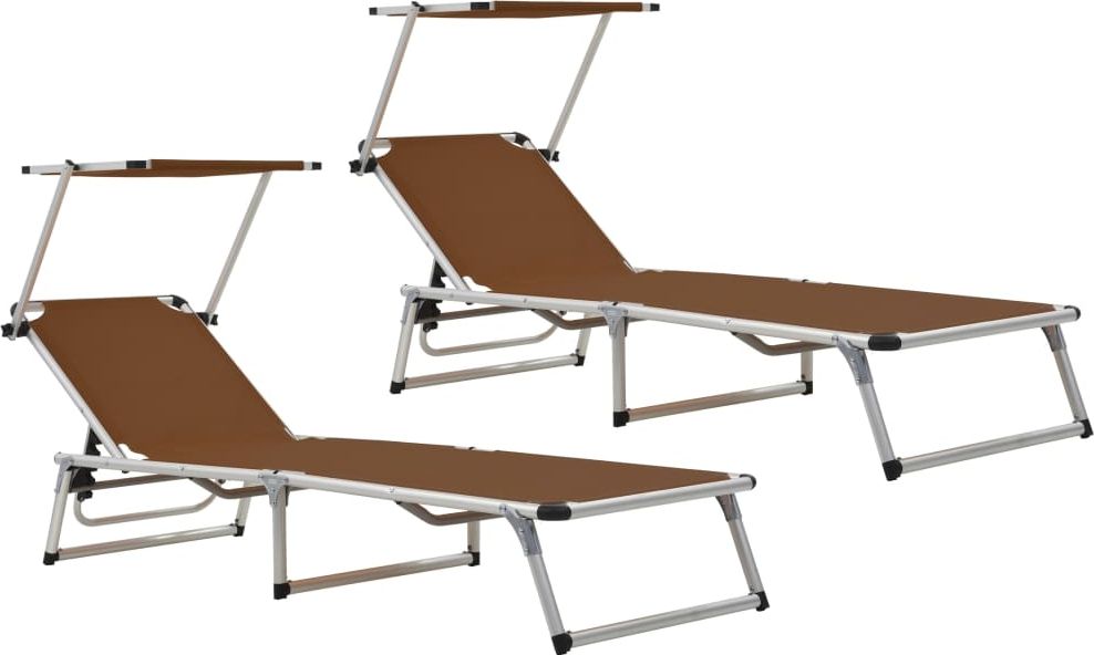vidaXL Składane leżaki z daszkiem 2 szt. aluminium i textilene brązowe