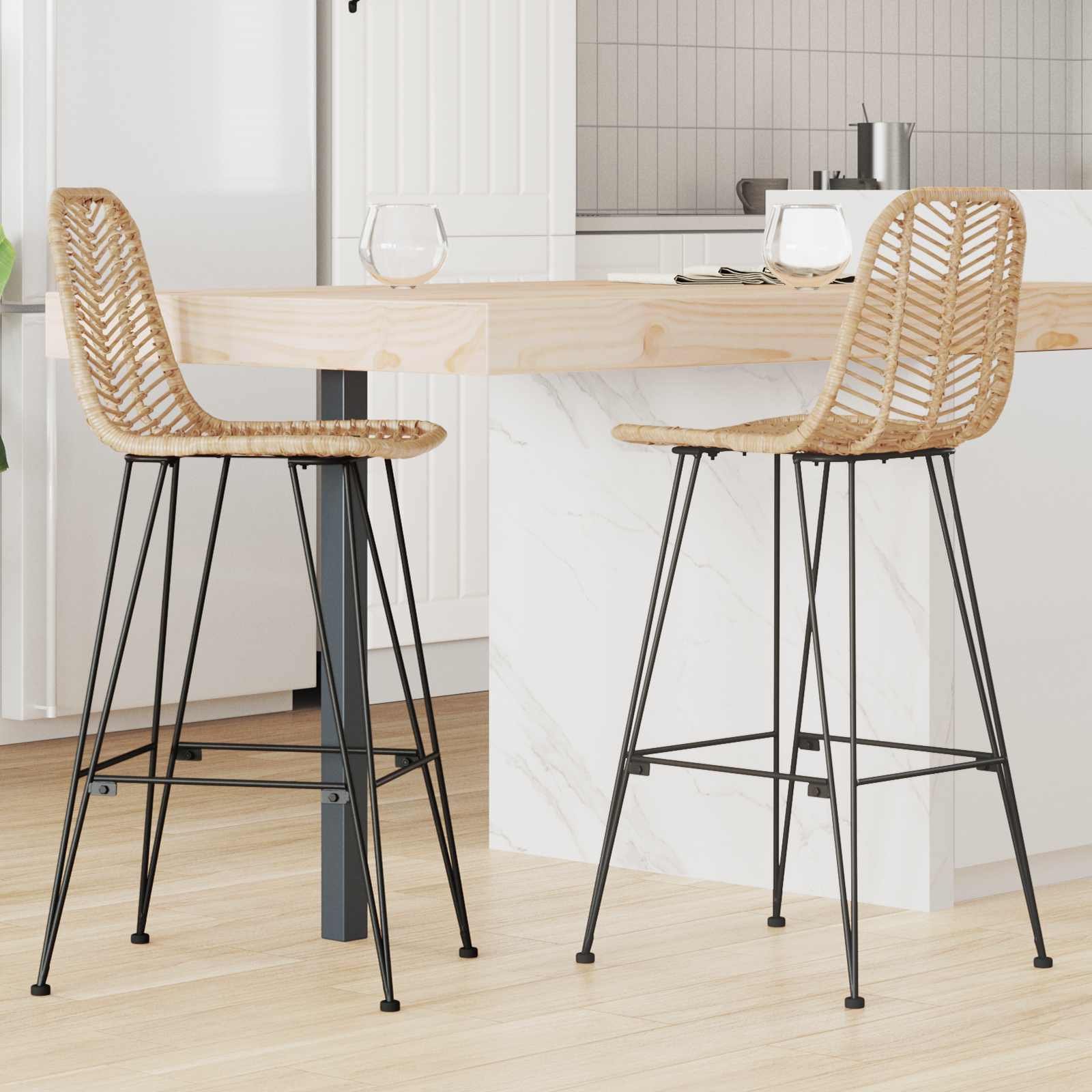 vidaXL Krzesło barowe 2 pcs Naturalny 44,5 x 53 x 111 cm