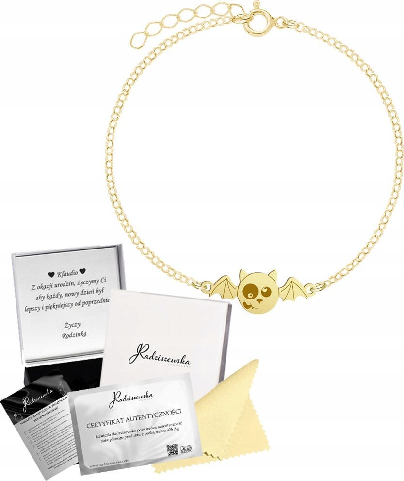 MEJK Jewellery Bransoletka Złota Halloween Nietoperz 925 Łańcuszek Prezent GRAWER GRATIS