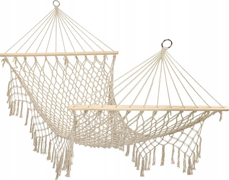 Ikonka Hamak ogrodowy brazylijski boho siatka frędzle 200cm ecru 250kg