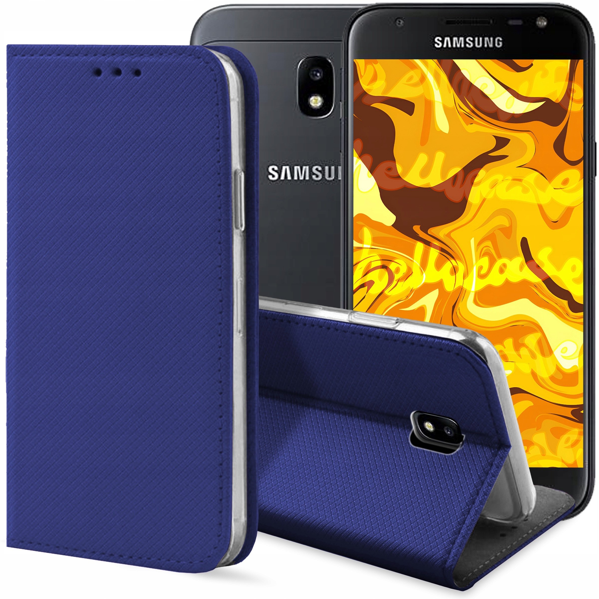 ETUI Z KLAPKĄ DO SAMSUNG GALAXY J3 2017 GRANATOWE ZAMYKANE MAGNETYCZNE CASE