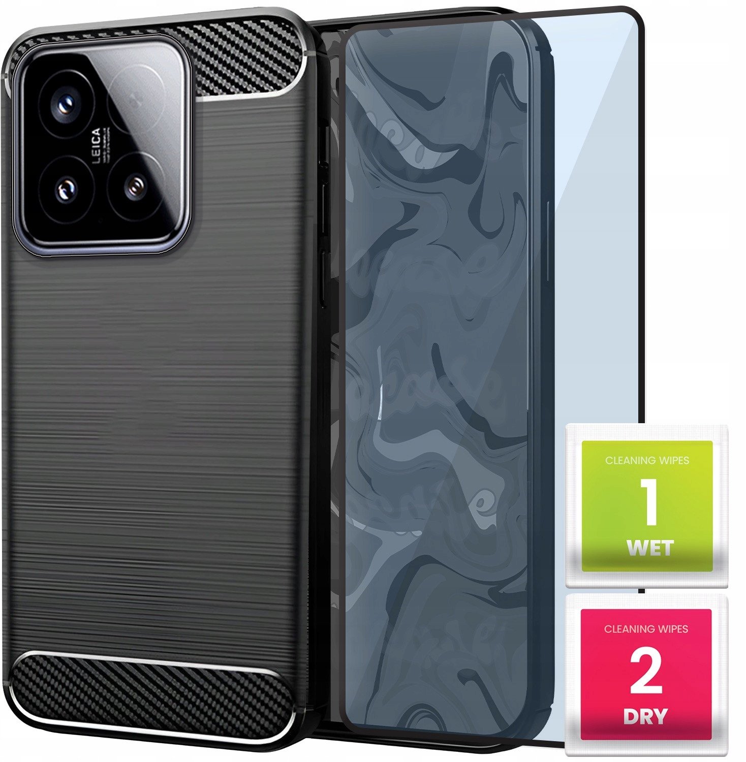 Etui do Xiaomi 15 (Czarne, Pancerne, Karbon, Case, Pokrowiec) SZKŁO 9H 5D