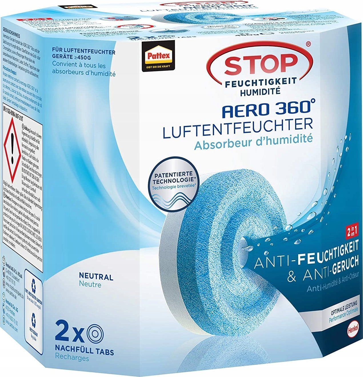 Pattex Pattex Luftentfeuchter Nachfüll Tabs für Aero 360 2x450g