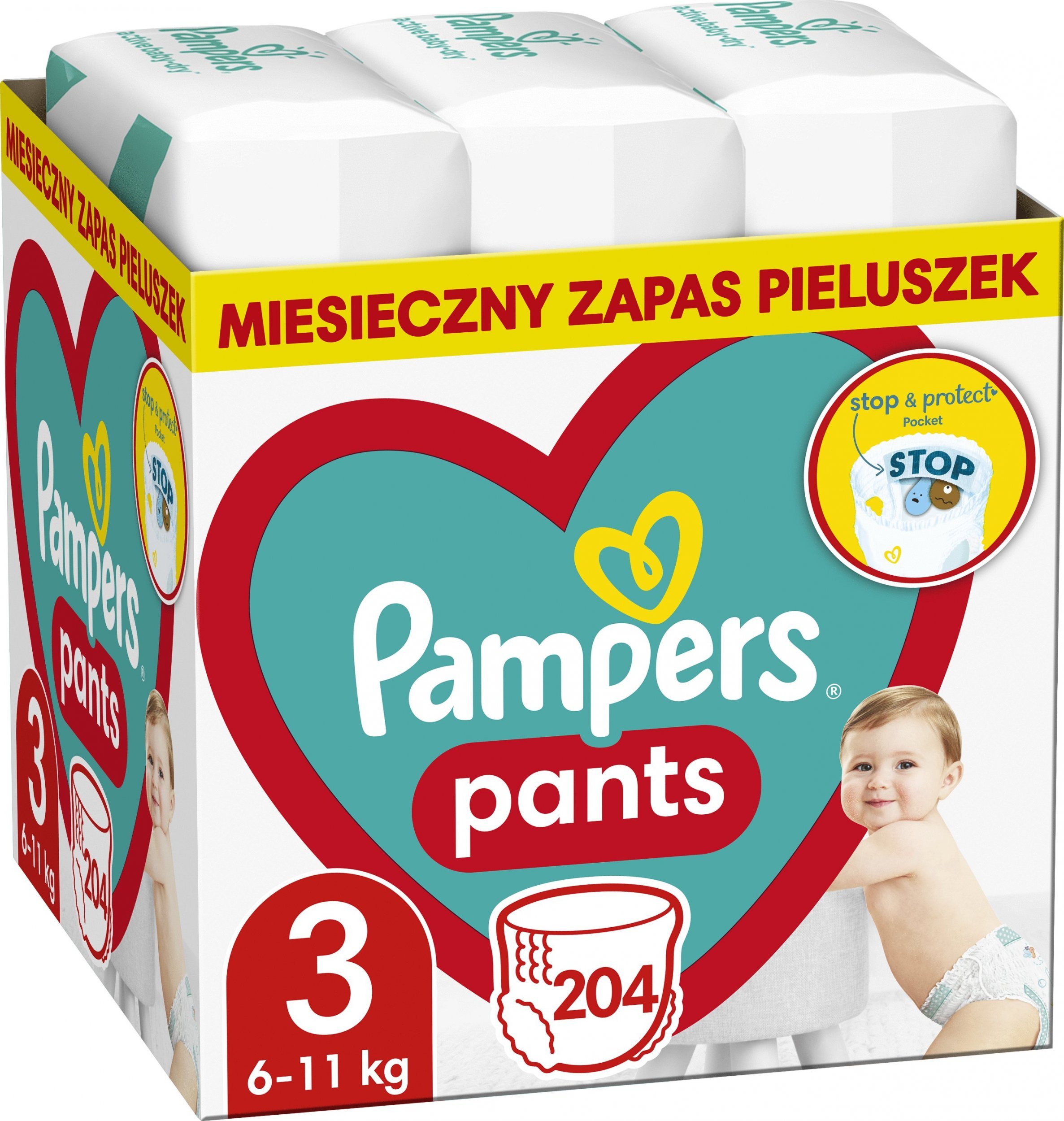 Pampers Pieluchomajtki Pants 3, 6-11 kg, 204 szt.