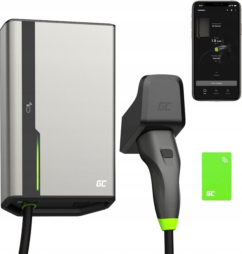 ŁADOWARKA EV Wallbox Green Cell HabuDen EVGC021B2275 22kW TYPE 2 7,5M GC App NFC BT Wi-Fi