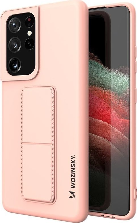 Wozinsky Kickstand Case elastyczne silikonowe etui z podstawką Samsung Galaxy S21 Ultra 5G różowy