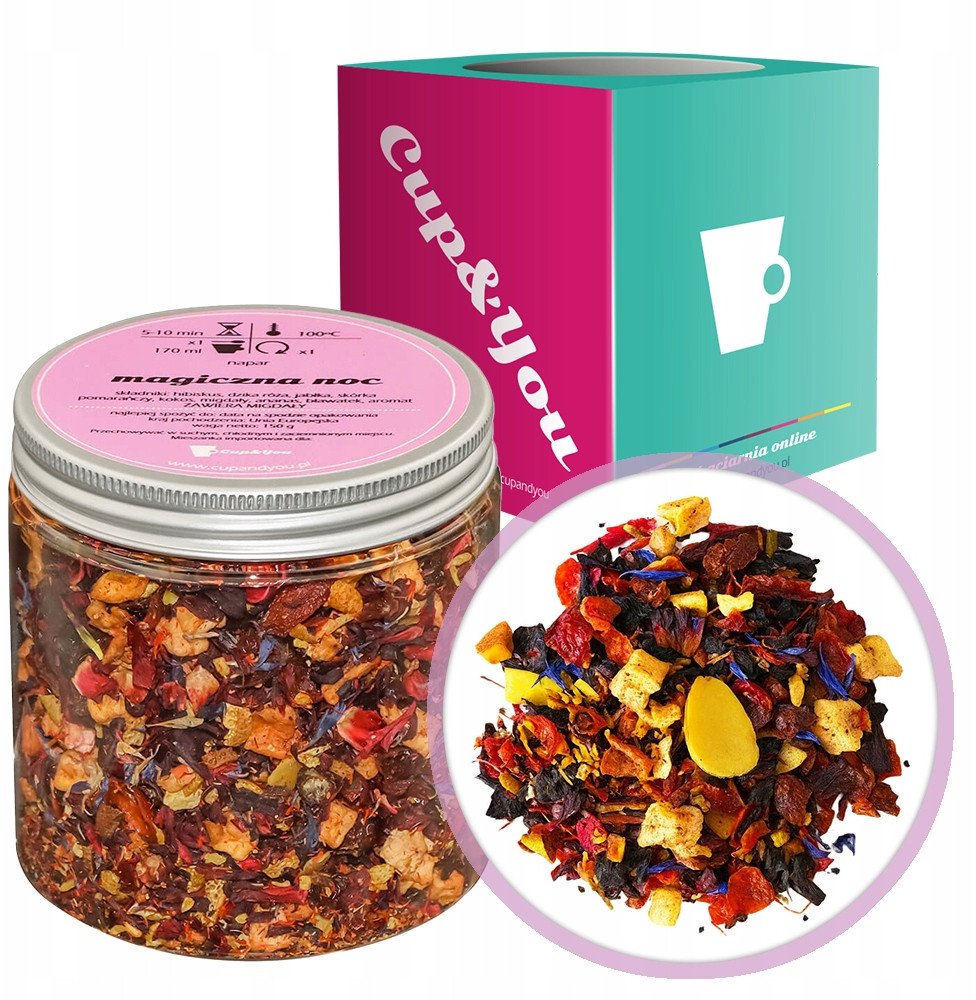Najlepsza herbata owocowa MAGICZNA NOC hibiskus dzika róża 150g - herbata sypana liściasta napar z suszu PREMIUM Cup&You