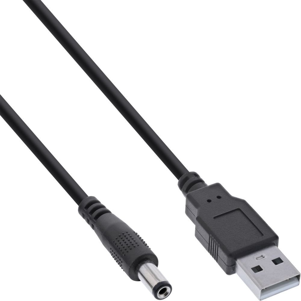 InLine InLine® USB DC power adapter cable, USB A male plug to DC plug 5.5x2.50mm, black, 1m