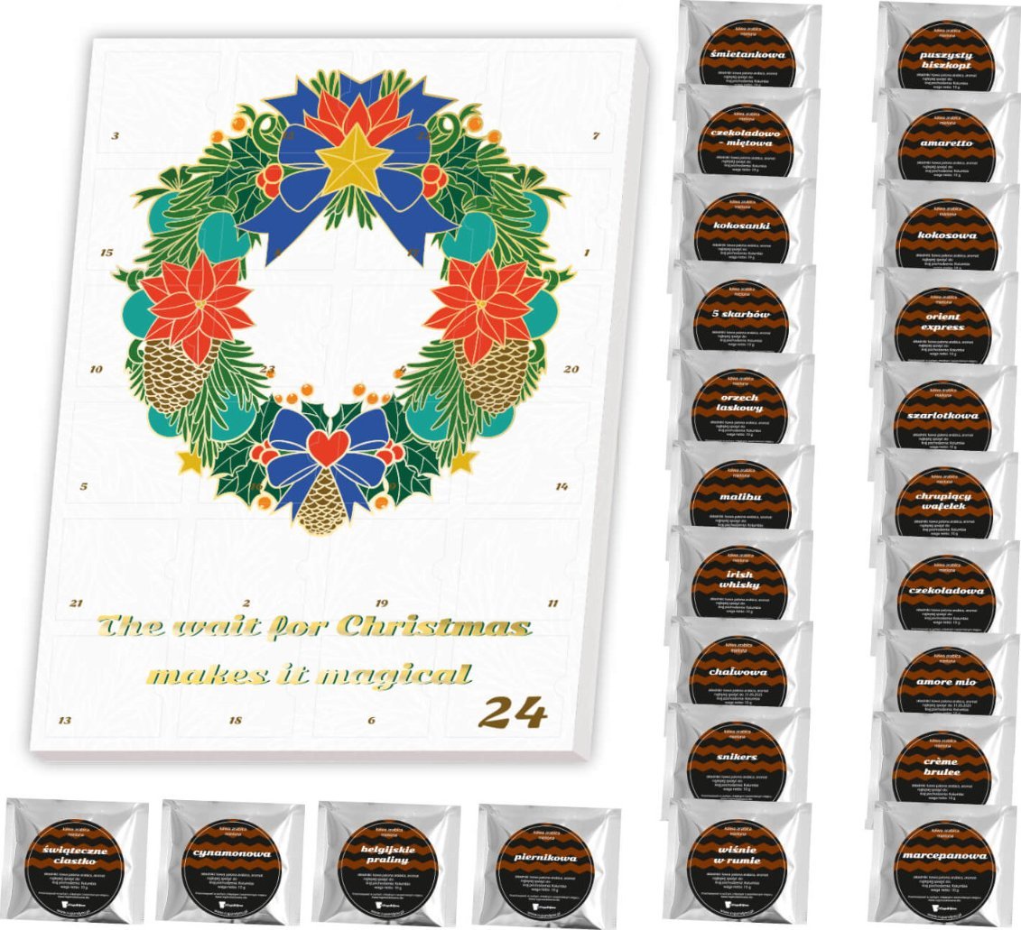 Kalendarz adwentowy Cup&You duży premium z kawą Magic Time - 24 różne smaki kaw deserowych na 2024 rok + DIY