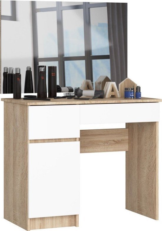 Fabryka Mebli Akord TOALETKA KOSMETYCZNA Z LUSTREM P-2/SL 900x600 LEWA DĄB SONOMA / BIAŁA