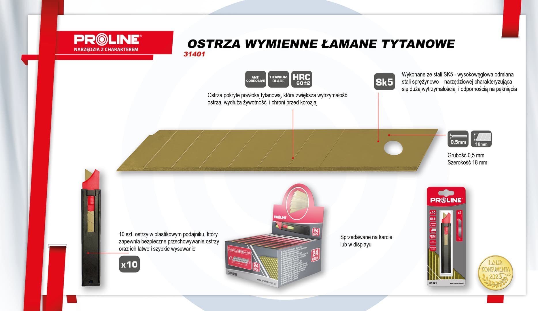 Pro-Line OSTRZE WYMIENNE 18*0,5MM SK5 SZT.10 TYTANOWE KARTA PROLINE