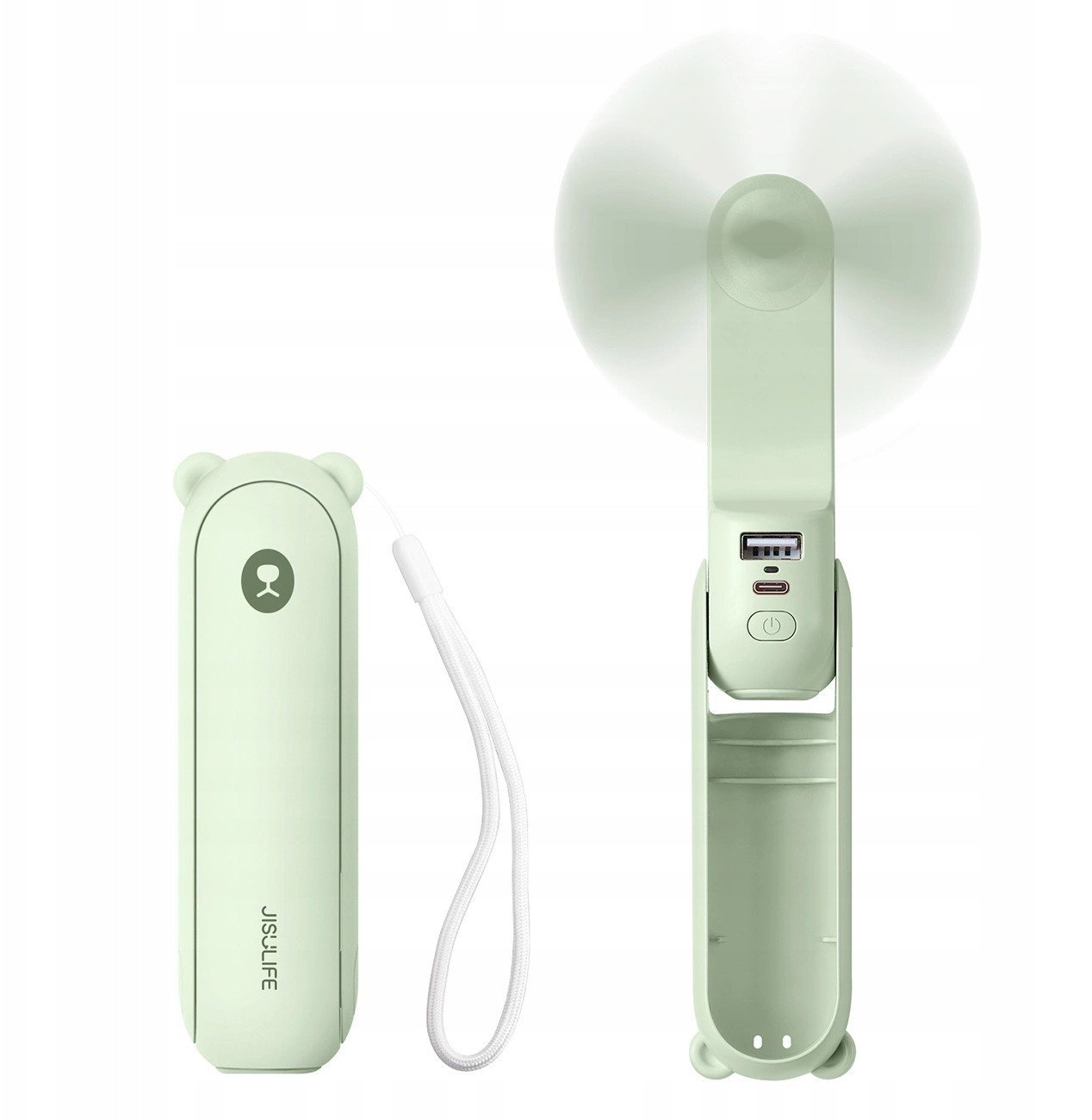 Mini wentylator Jisulife Handheld Fan Life8 przenośny wiatraczek USB z funkcją powerbanka 2000mAh i latarką - zielony