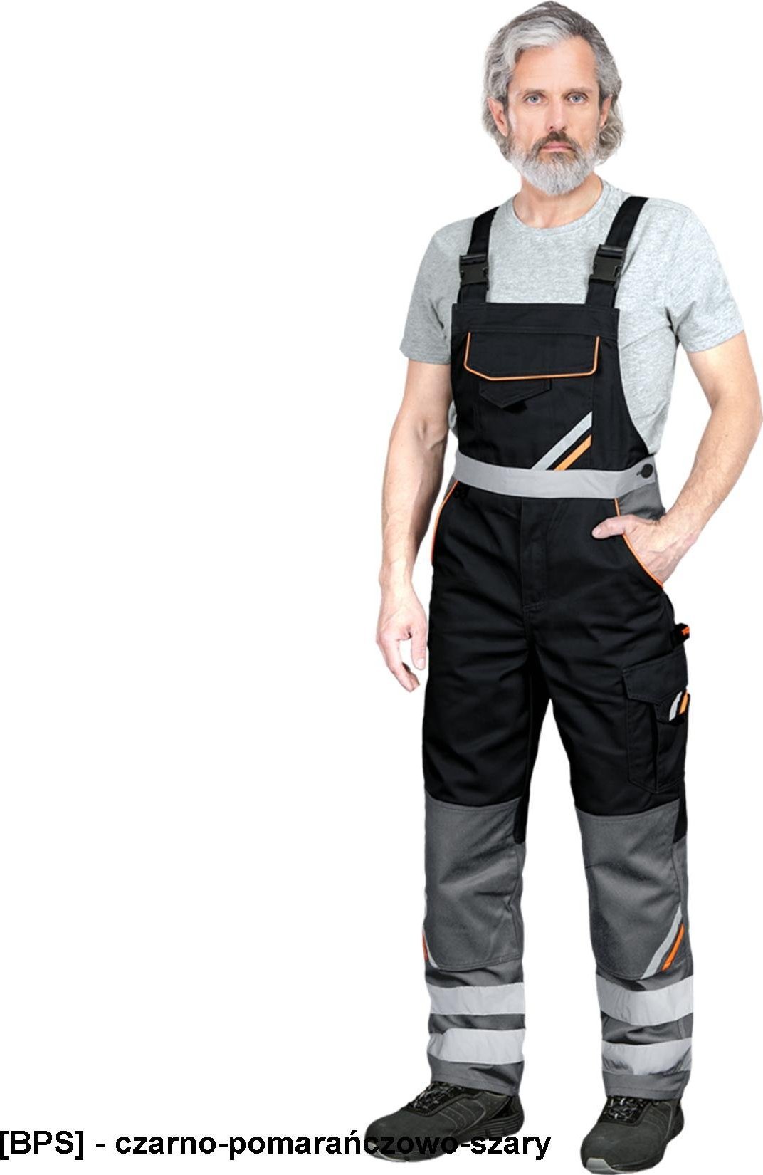 R.E.I.S. PROMB - spodnie ochronne ogrodniczki - czarno-pomarańczowo-szary 52