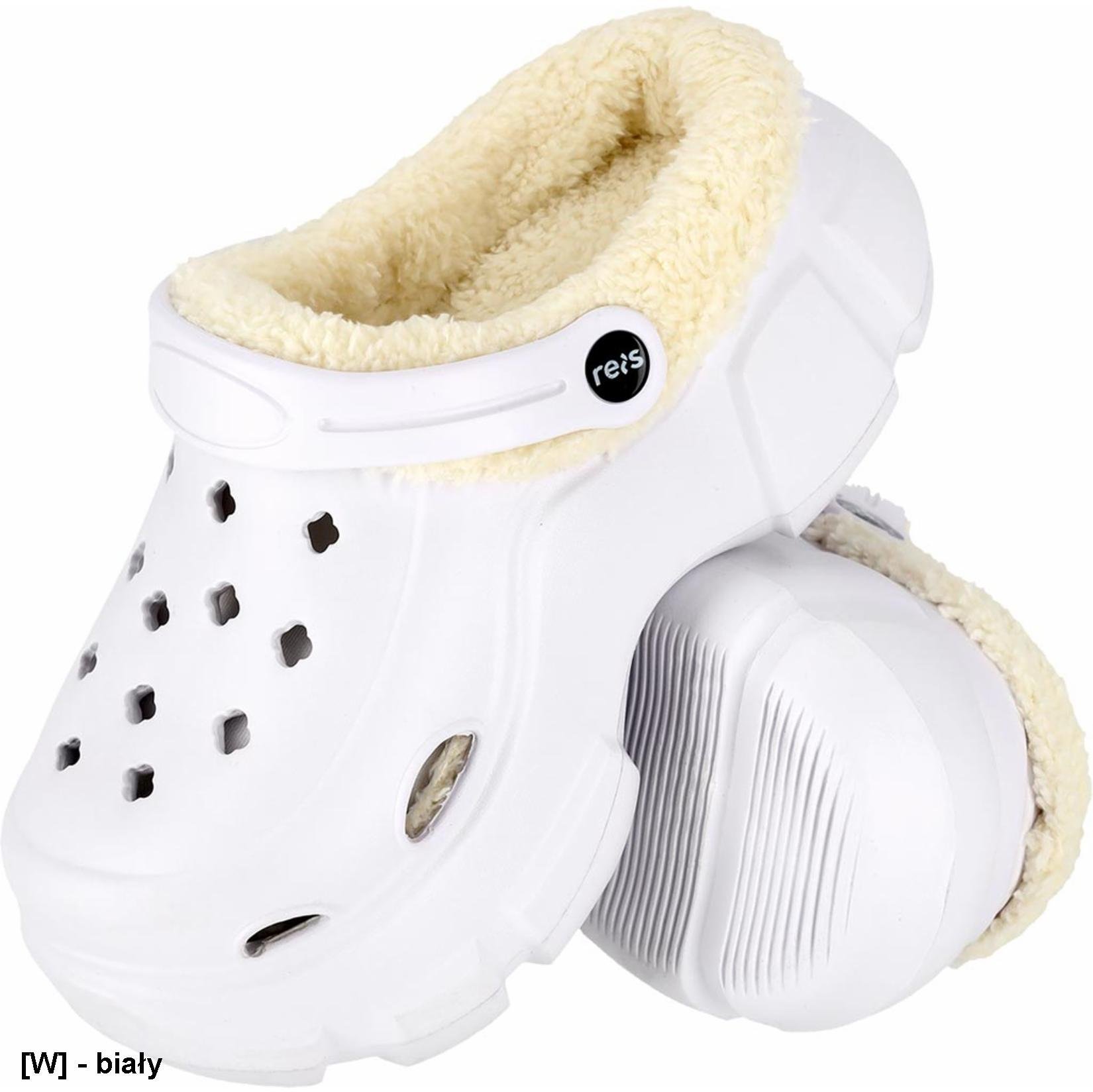 Reis BCCOZY Klapki COZY tworzywo EVA ocieplane futerkiem wyprofilowana podeszwa zabezpiecza stopę przed ześlizgnięciem otwory zapewniają biały 36