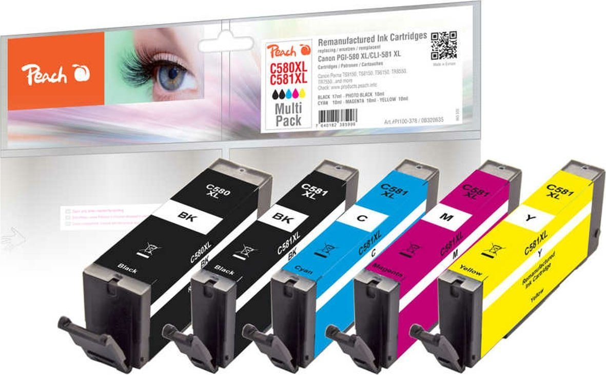 Peach Peach PI100-378 nabój z tuszem 5 szt. Zamiennik Wysoka (XL) wydajność Czarny, Cyjan, Purpurowy, Żółty