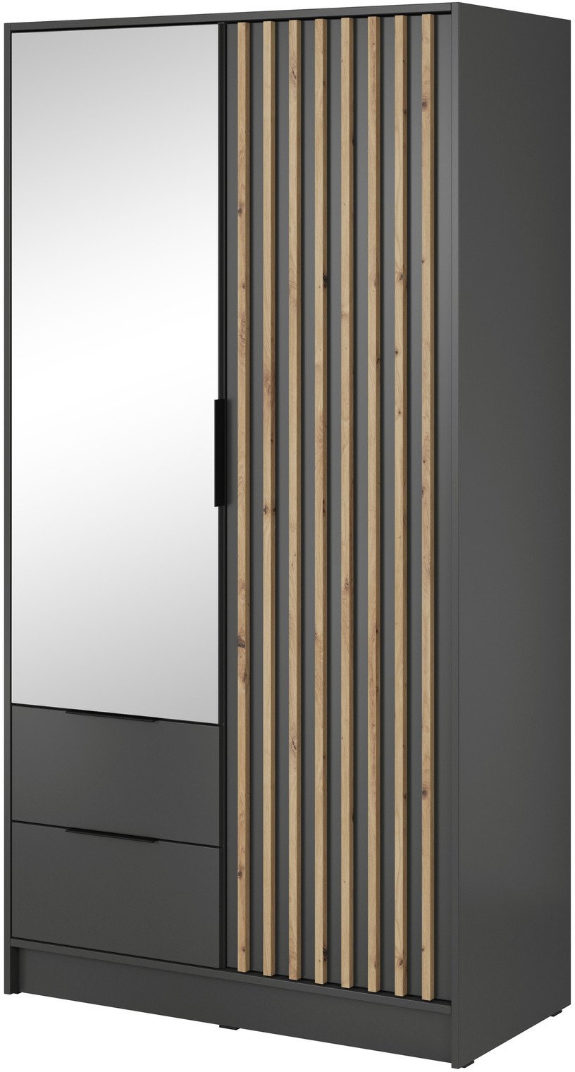 Szafa Stilo w kolorze grafit dwudrzwiowa z lustrem i lamelami na froncie