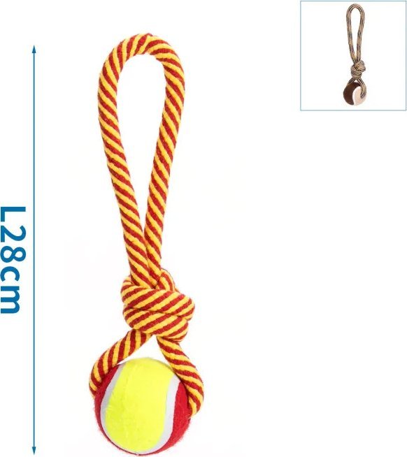 Nobleza Zabawka z bawełnianego sznura z piłką i uchwytem z TPR dla psa Zabawka z bawełnianego sznura z piłką i uchwytem z TPR dla psa