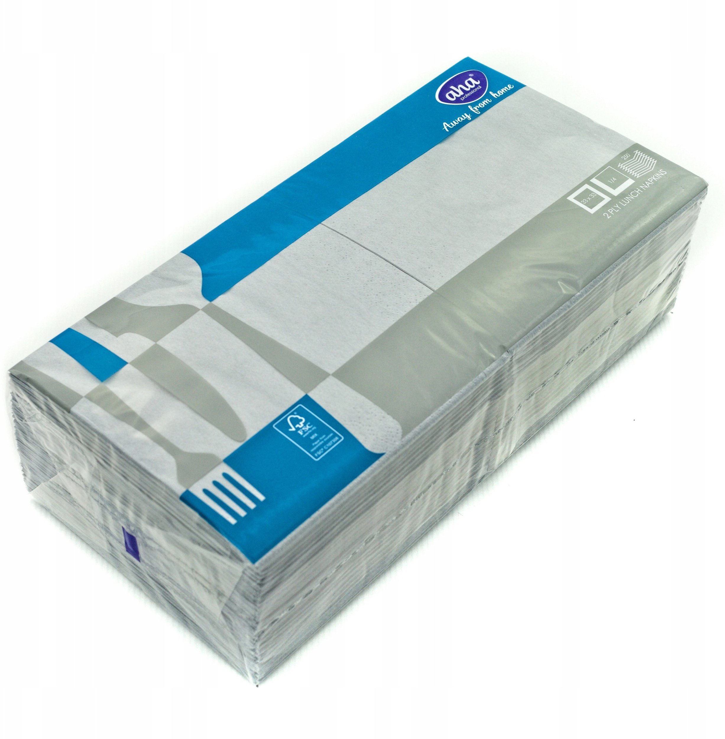 Serwetki AFH AHA, 2-warstwowe, składanie 1/4, 33x33cm, 250 szt., szare