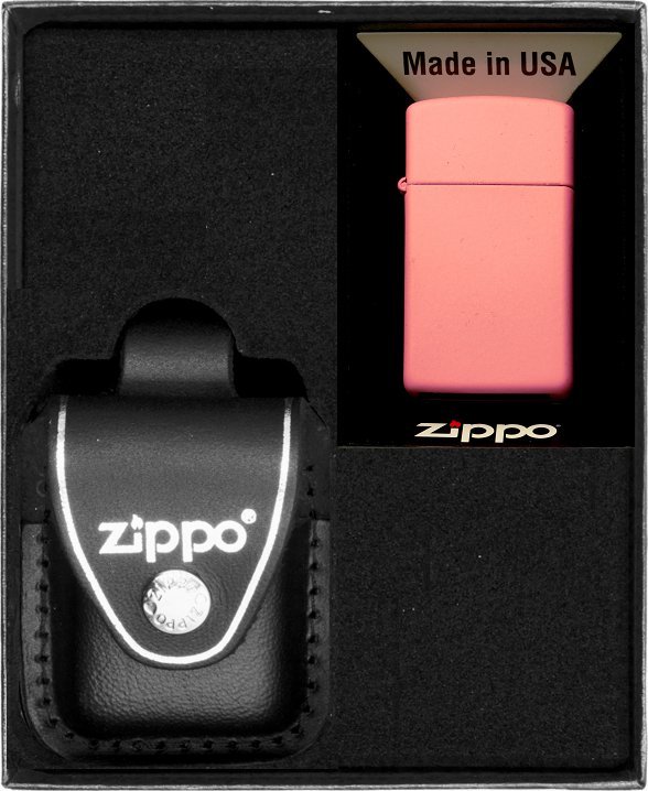 Zestaw ZIPPO Zapalniczka PINK MATTE SLIM Prezentowy No3