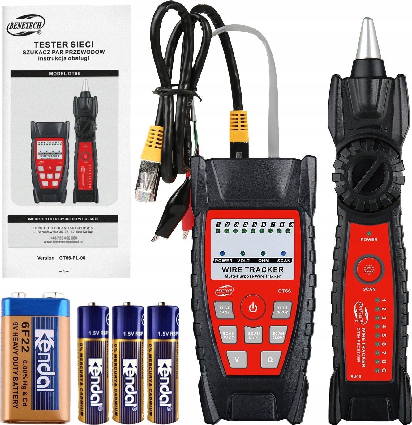 SZUKACZ PAR KABLI PRZEWODÓW TESTER SONDA RJ45 GT66