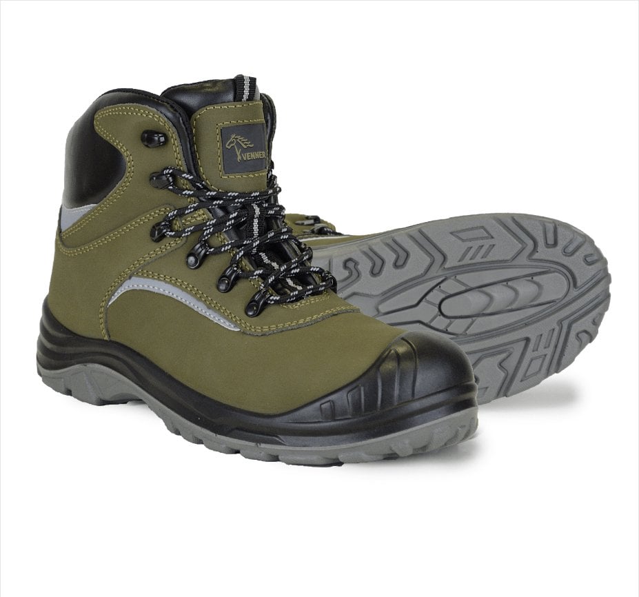 Work boots with ankle boots VENNER 6331, S3, nubuck leather, khaki color, size 45