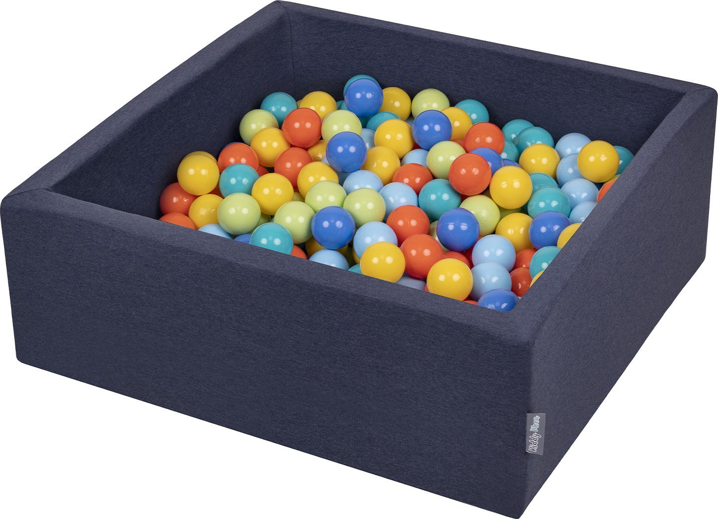 KiddyMoon KiddyMoon Bllebad 90x30cm/200 Blle 7Cm Bllepool mit bunten Bllen fr Babys Kinder Quadrat, dunkelblau:hellgrn/orange/trkis/blau/bblau/gelb