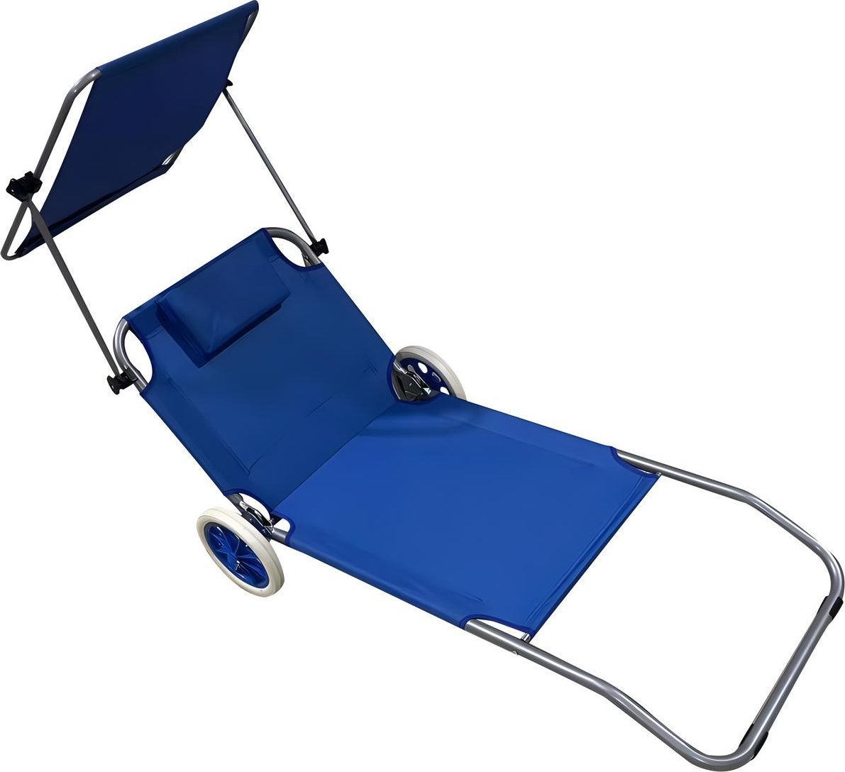 Enero LEŻAK SKŁADANY PLAŻOWY Z DASZKIEM NA KÓŁKACH 112x62x60-90CM NIEBIESKI
