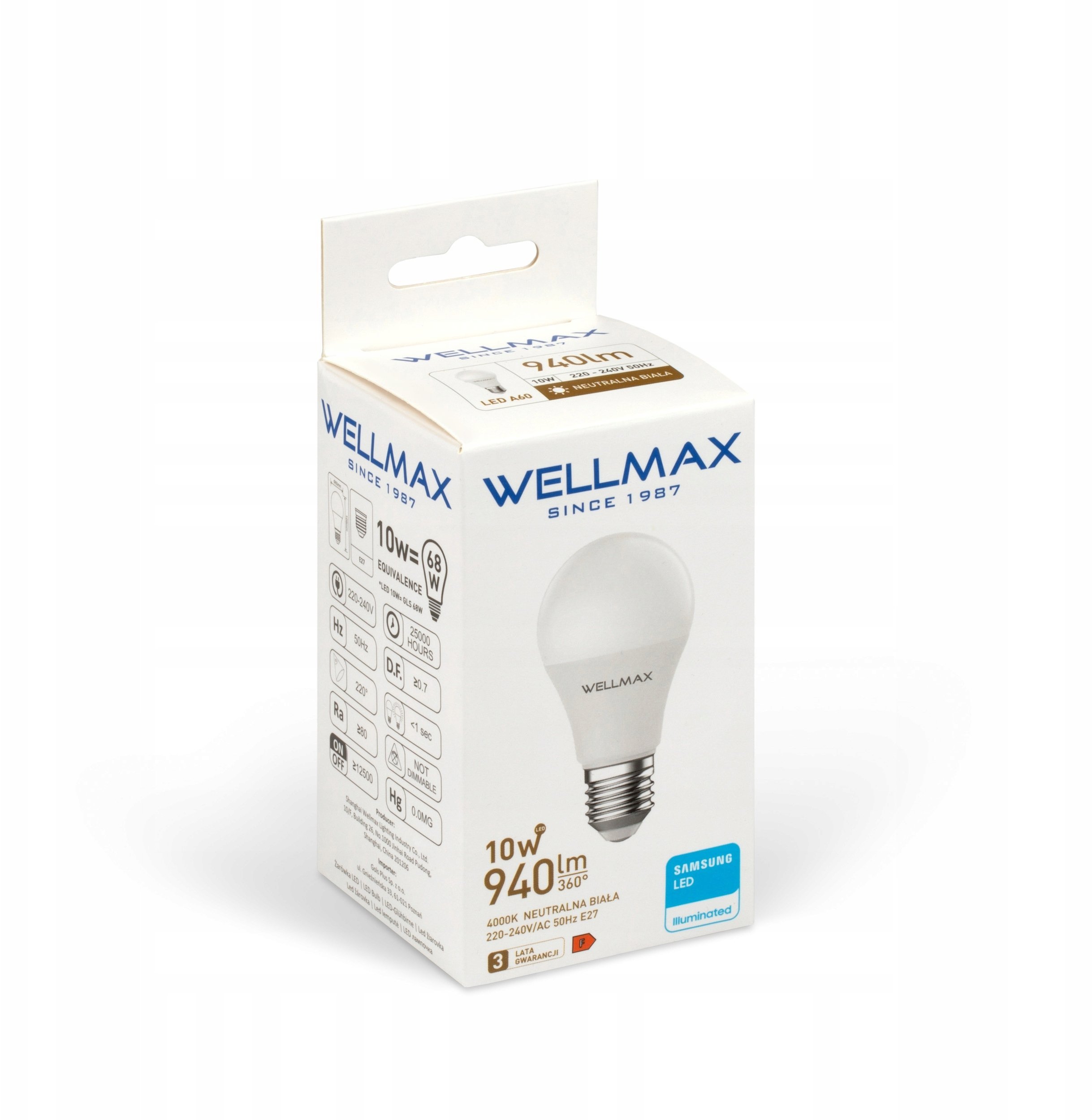 Wellmax Żarówka LED 10W E27 940lm Neutralny 4000K SAMSUNG / GP123N10