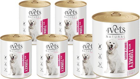 Mokra karma 4Vets Natural dla psa z indykiem puszka 12 x 800 g