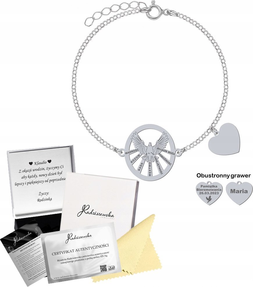 Radziszewska Jewellery Bransoletka Srebrna z Duchem Świętym Łańcuszek Prezent 925 GRAWER GRATIS