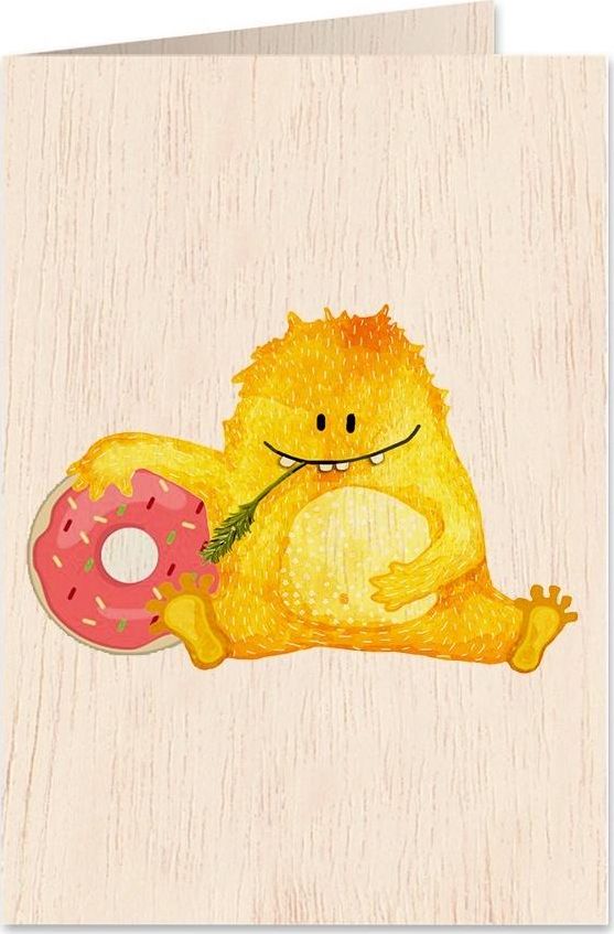 Cozywood Karnet drewniany C6 + koperta Misiek z pączkiem