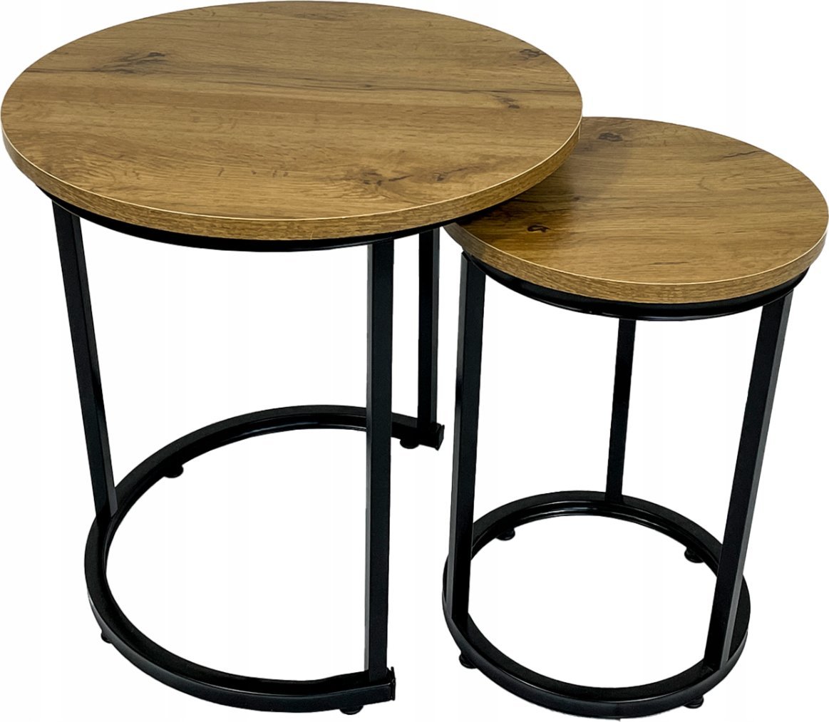 kontrast Stoliki kawowe okrągłe zestaw stolików loft fi 45x47 , fi 30x42 do salonu dąb
