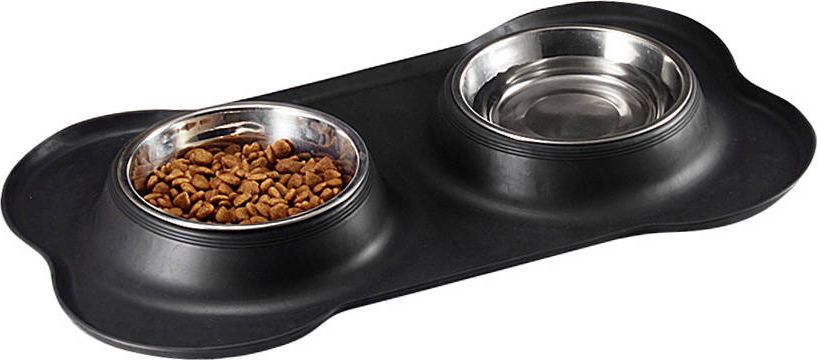 Mersjo Podwójna miska dla psa czarna ANTI-SKIP