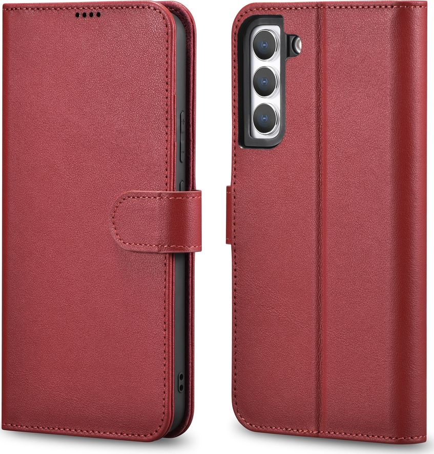 iCarer iCarer Haitang Leather Wallet Case skórzane etui do Samsung Galaxy S22+ (S22 Plus) portfel obudowa pokrowiec czerwony (AKSM05RD)