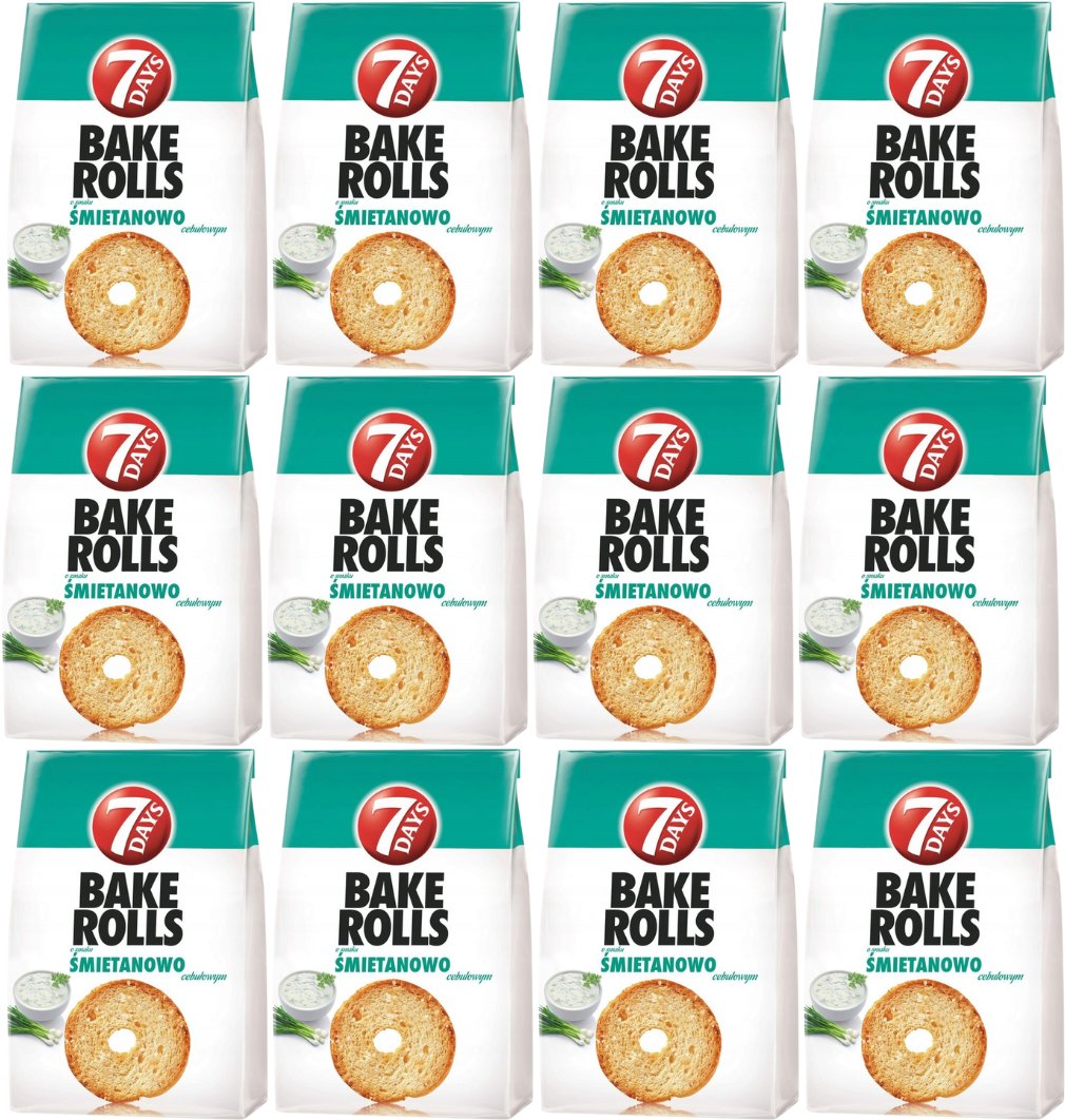 7 DAYS Chrupki chlebowe o smaku śmietanowo-cebulowym 150 g x 12 sztuk