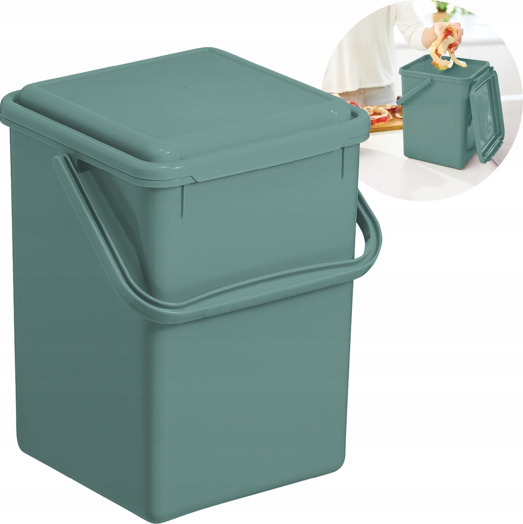 Rotho Bio affaldsspand, Rotho, mørkegrøn, plast, 9 l, med lufttæt låg