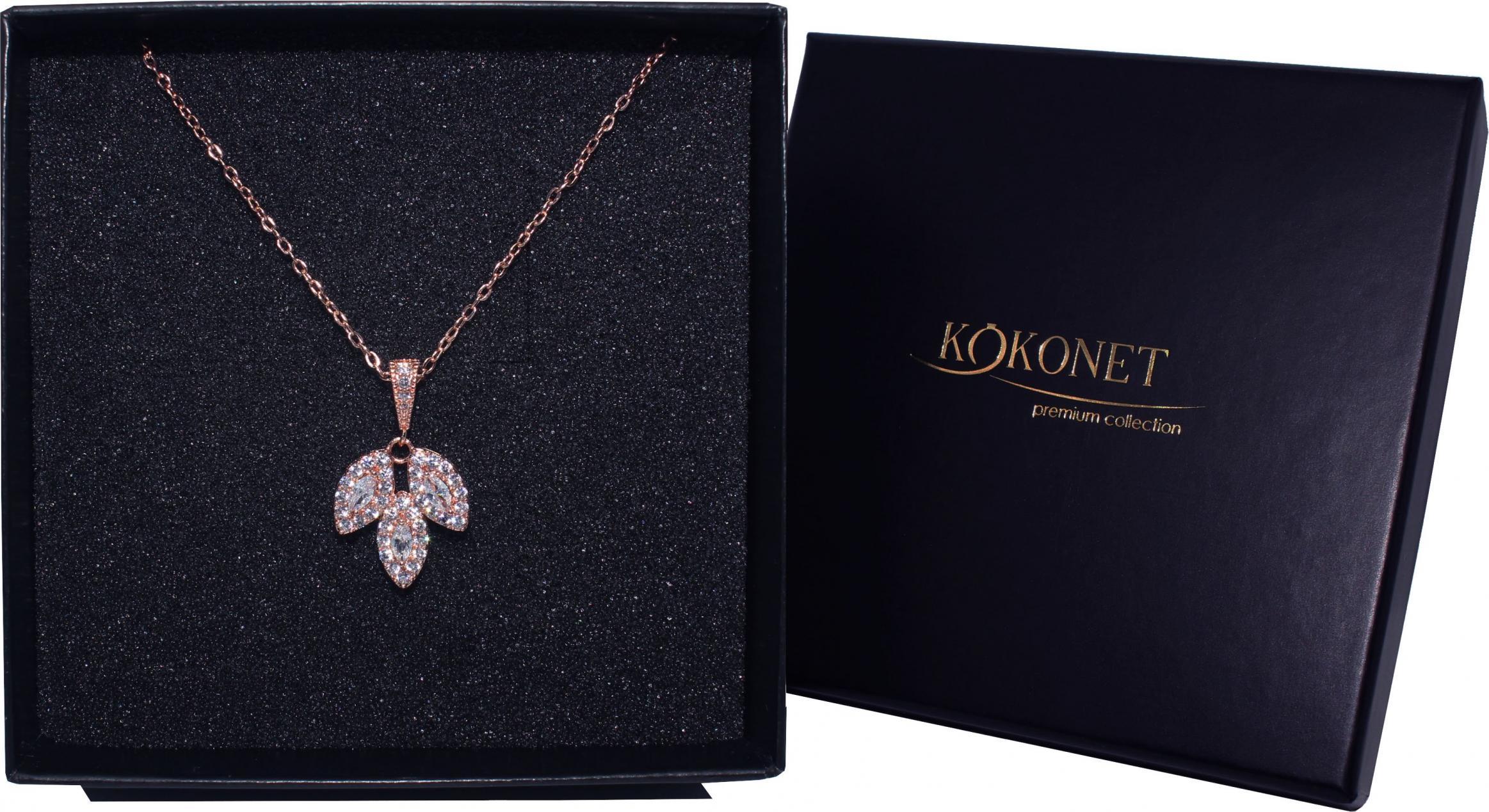 KOKONET Łańcuszek DROBNY listki BOHO ŚLUB kryształy RÓŻOWE