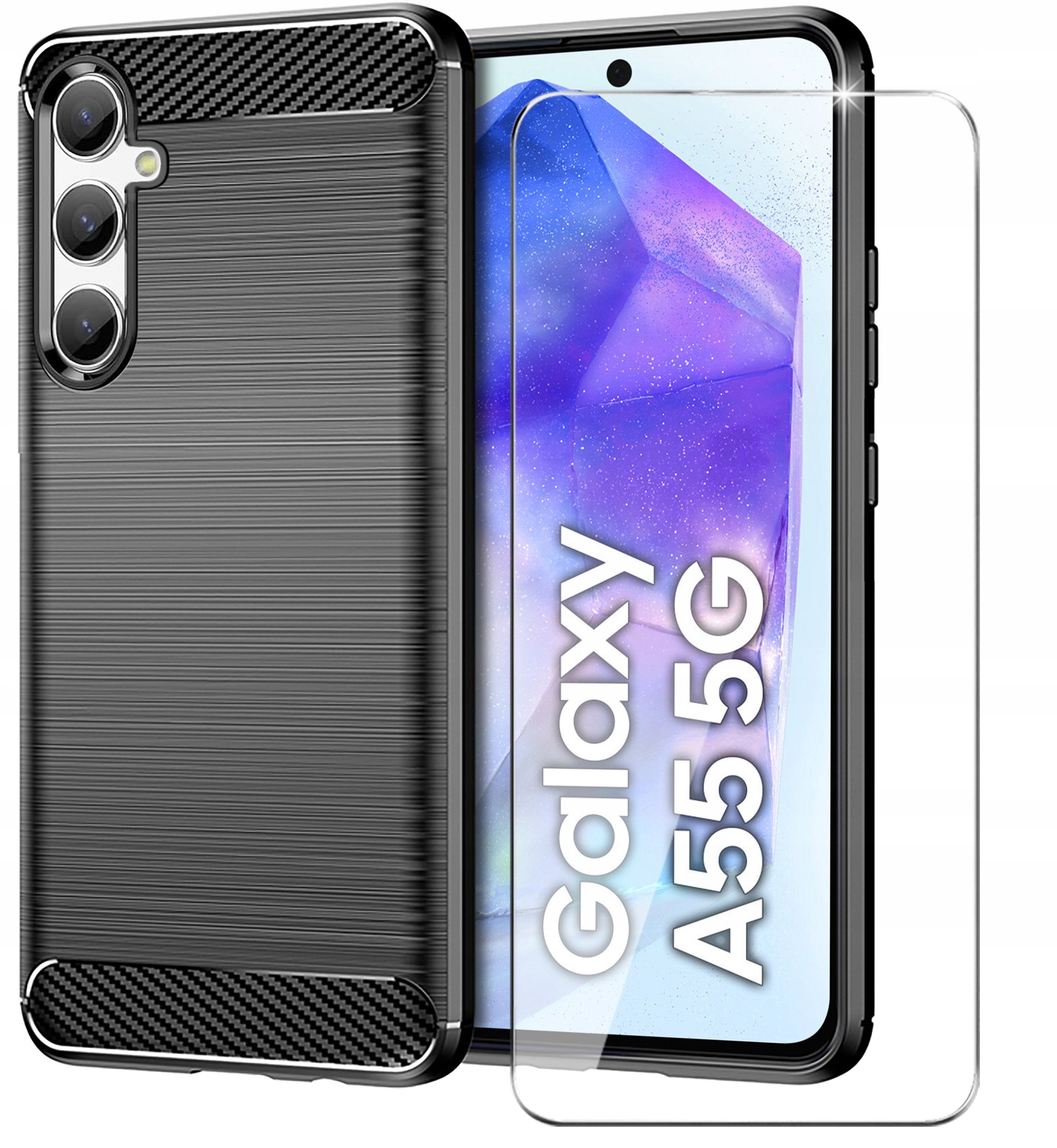 Etui do Samsung Galaxy A35 5G Pancerne Carbon CASE + Szkło OCHRONNE 9H