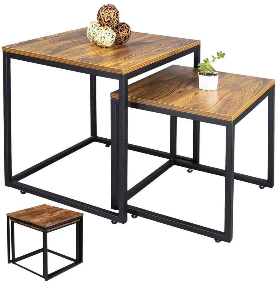 Lean Zestaw Kwadratowe Stoliki Kawowe 2w1 Rustykalny 45x50cm 40x45cm