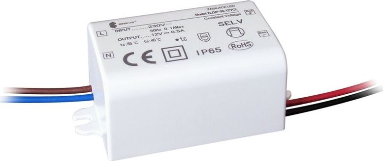 BREVE Zasilacz LED 12V DC 6W 0,5A IP65 /z zabezpieczeniami/ ZLDP 06-12YCL 19712-9035