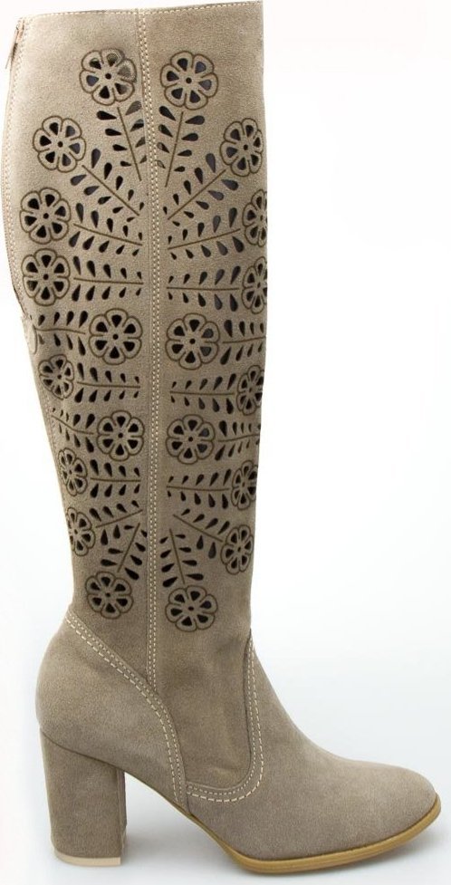 Optimo Kozaki do kolana na słupku skórzane z ażurowym wzorem cappuccino Optimo-40