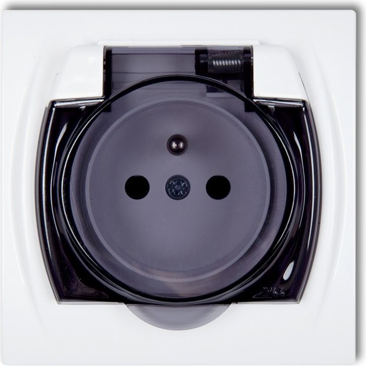 Karlik Gniazdo bryzgoszczelne Logo z/u biały (LGPB-1zd)