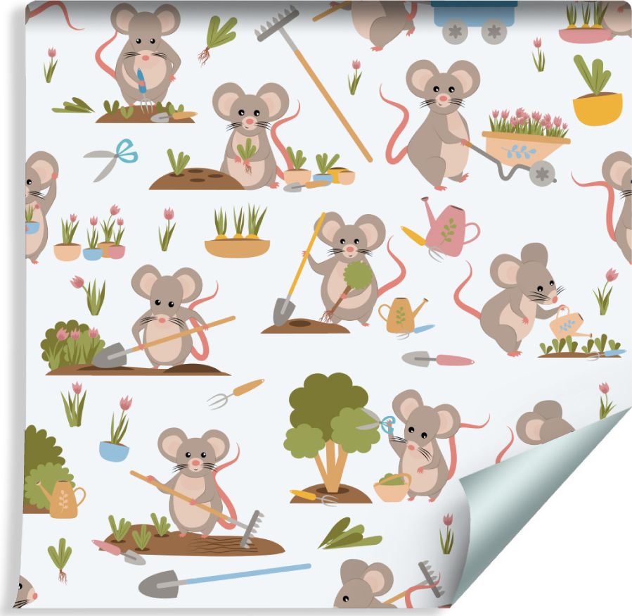 Muralo Tapeta Dla Dzieci - Pracowite Myszki w Ogrodzie