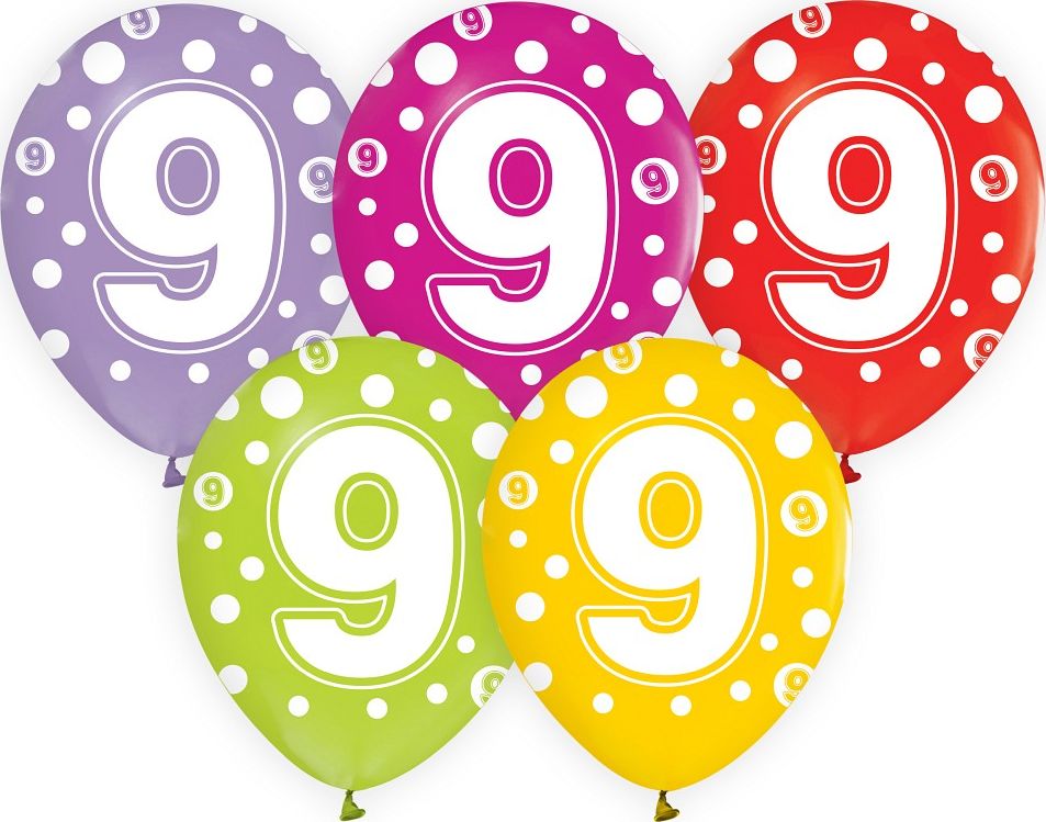 GoDan Balony z cyframi: 9, 12"/ 5 szt. Godan