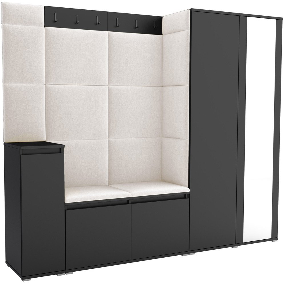 Tapicerowana garderoba Noris VIII z lustrem - kolor czarny + tkanina Trinity 01